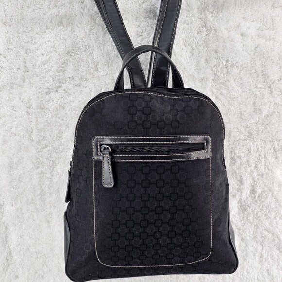 NINE WEST Black Faux Leather and Canvas Small Backpack Contrast Stitching - Picture 2 of 14